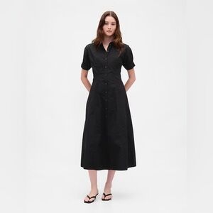 GAP Black Button-Front Midi Shirt Dress. M
